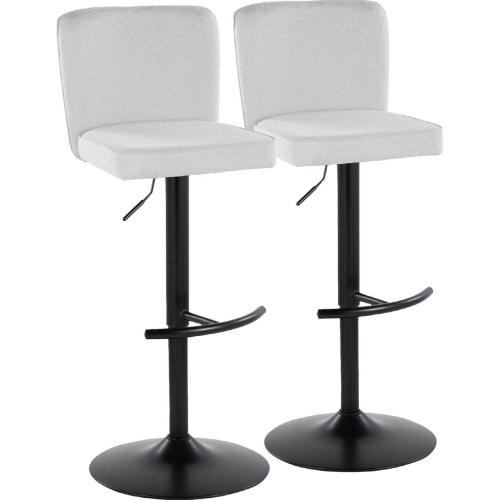 Henry Adjustable Swivel Bar Stool in Black Metal & White Fabric (Set of 2)